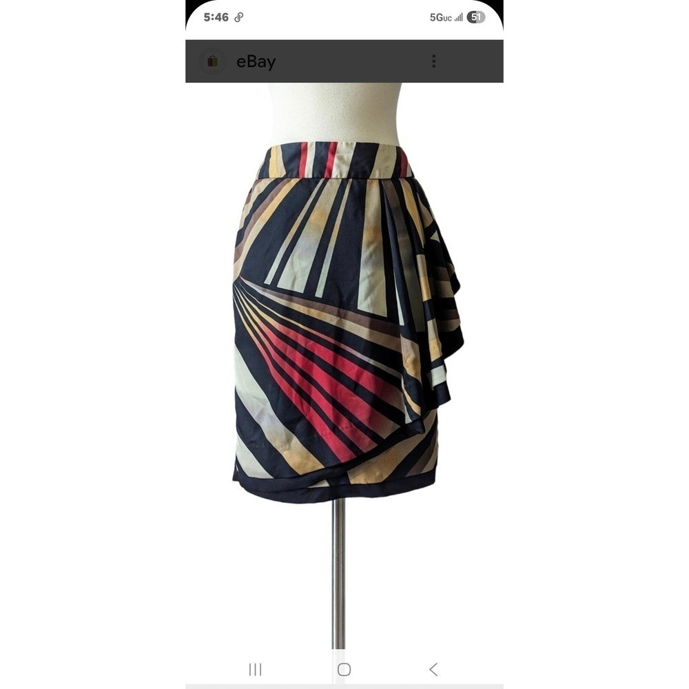POWER‎ SKIRT ARTSYAbstract Geometric Ruffle Knee Length Skirt Size 8 Multi Color - Picture 2 of 8